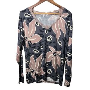 Seeing Stars Floral Lace V-Neck Long Sleeve Top Small Boho Cottagecore‎ Y2K